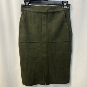 Anthropologie JOA Dark Green Olive Skirt Front Slit Knee Length Skirt Small NWT